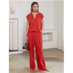 Свободный топ с V-вырезом и цельнокроеным коротким рукавом изо льна с вискозой