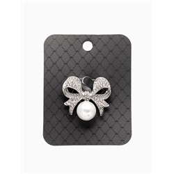 Брошь «Жемчужинка» классический бантик, цвет белый в серебре