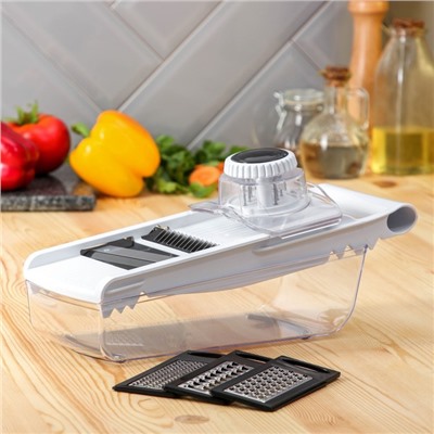 Тёрка - слайсер с контейнером Magistro Vegan pro, 5 насадок, 31.8×13.7×9 см, чёрно-белая