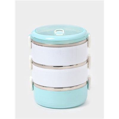 УЦЕНКА Ланч бокс TAKE IT EASY «Милави», 1.5 л, 3 уровня, сохраняет тепло 3 ч, нержавеющая сталь, белый, голубой