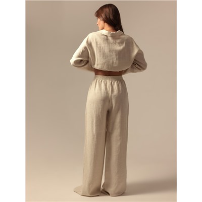 Пижама женская (рубашка, брюки) SL HOME Linen, молочная