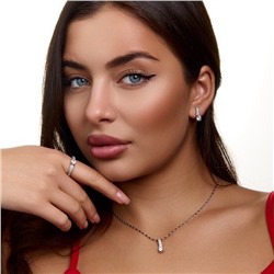 Комплект ювелирной бижутерии коллекция "Дубай" серьги, кулон и кольцо 20 р, покрытие посеребрение, вставка: фианит и цирконы, цвет: прозрачный, арт.414.665-20