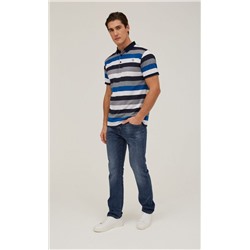 Футболка-поло мужская в полоску F311-07-044b бело-бирюзовая