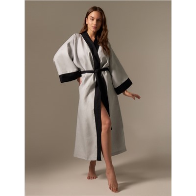 Халат женский домашний SL HOME Elegant-52, лён 100%, серый