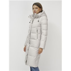 Пальто утепленное стеганное зимнее с капюшоном женское бежевого цвета 9636_1B