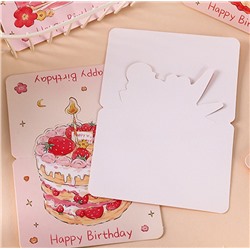 Открытка настольная Happy Birthday с фигурным тортом (Клубничный торт)