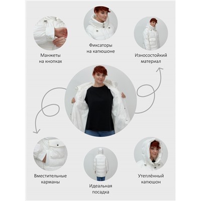 Куртка зимняя женская с капюшоном модная белого цвета 7341Bl