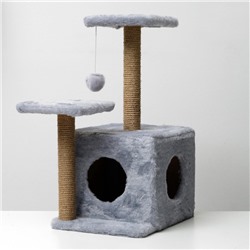 Домик для кошек с когтеточкой, квадратный, 3х-этажный, 45×47×75 см, серая