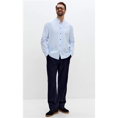 Рубашка д/р лен F511-0480 l.blue