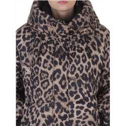 8892 BROWN/LEOPARD Куртка зимняя женская оверсайз с вшитой жилеткой (200 гр. холлофайбер)