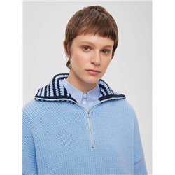 Свитер с замком крупной вязки, голубой