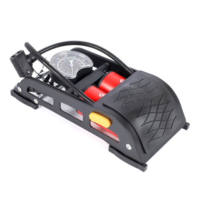 Насос ножной с манометром COMIRON FUJIN 2, стальная рама, алюминиевый цилиндр Presta-Schrader-Dunlop, 8,3 бар. Два поршня. /уп 10