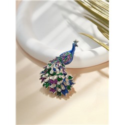 Брошь «Павлин роскошный», цветная в серебре