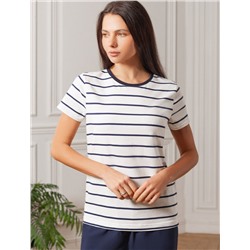 Базовая футболка в полоску полуприлегающая из премиального хлопка с эластаном