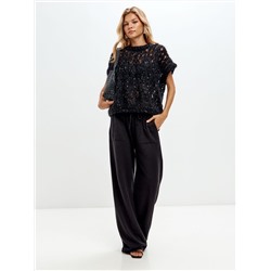 Брюки палаццо с карманами, Черный