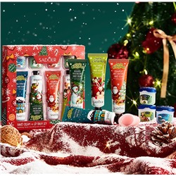 Набор подарочный Новогодний из 8 средств SADOER, 4 крема для рук + 4 бальзама для губ