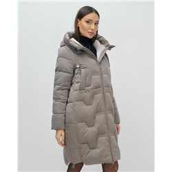 Пальто зимнее утепленное с капюшоном женское серого цвета 7638Sr