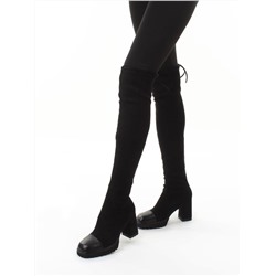 02-H8B-11A BLACK Сапоги "Ботфорты" демисезонные женские (искусственная замша, натуральная кожа)