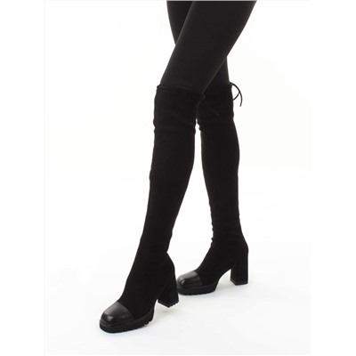 02-H8B-11A BLACK Сапоги "Ботфорты" демисезонные женские (искусственная замша, натуральная кожа)