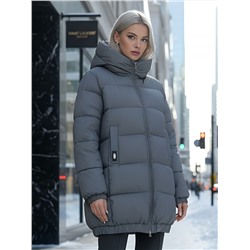 Куртка женская зимняя на резинке большого размера темно-серого цвета 7619TC