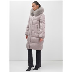 Пальто зимнее утепленное с мехом и капюшоном тренд светло-коричневого цвета 7629SK