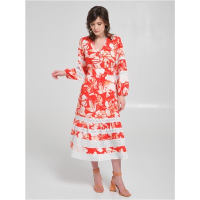 Платье макси красное с кружевом