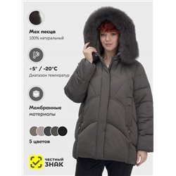 Куртка зимняя женская с мехом и капюшоном тренд темно-серого цвета 7656TC