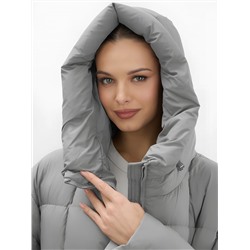 Пальто зимнее утепленное с капюшоном женское серого цвета 7741Sr