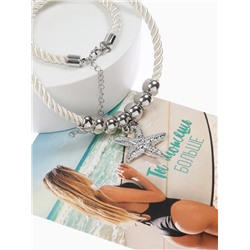 Кулон на шнурке «Морская звезда», L=45 см, бело-серебристый