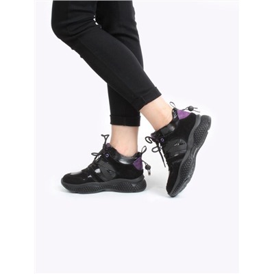 01-CSJ33-2 VIOLET/BLACK Ботинки спортивные демисезонные женские (натуральная замша, байка)