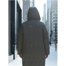 Пальто зимнее утепленное женское большого размера коричневого цвета 7699K