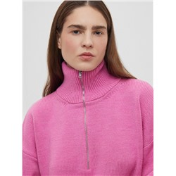 Свитер свободного кроя с замком, розовая фуксия