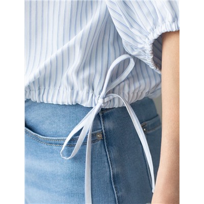 Укороченная блузка с рукавами буфами и с кулиской по низу из хлопка