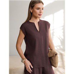 Свободный топ с V-вырезом и цельнокроеным коротким рукавом изо льна с вискозой