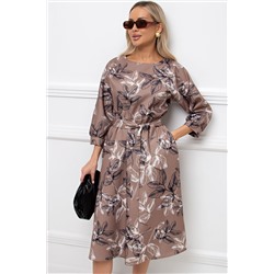 Платье миди коричневое с поясом Любава №7