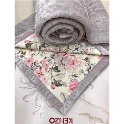 Плед покрывало KENZO велюр /хлопок 200/230 серое