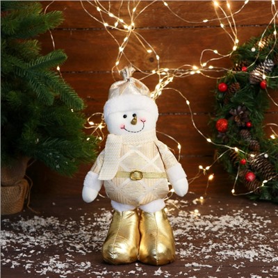 Игрушка мягкая «Снеговик в костюме с ромбиками» стоит, 15×28 см, золото