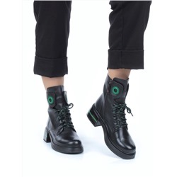 01-P514-4 BLACK/GREEN Ботинки демисезонные женские (натуральная кожа, байка)