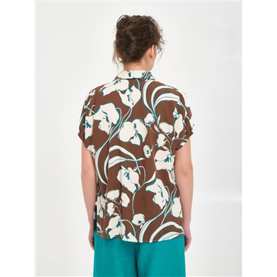 Блузка коричневая с принтом