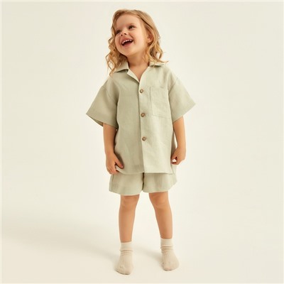 Костюм детский домашний (рубашка и шорты) SL HOME, размер 32 (110-116 см), светло-зелёный