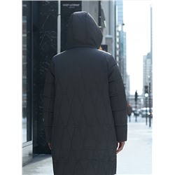 Пальто зимнее утепленное женское большого размера темно-серого цвета 7699TC