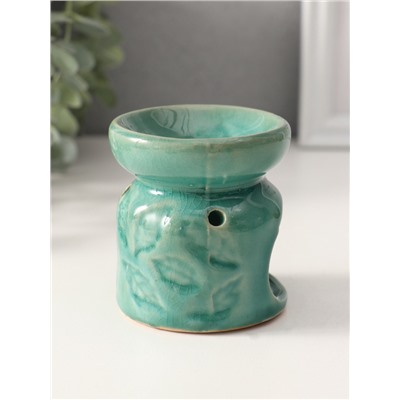 Аромалампа для эфирных масел «Листья», керамика, морская лагуна, 6.7×6.7×7.5 см