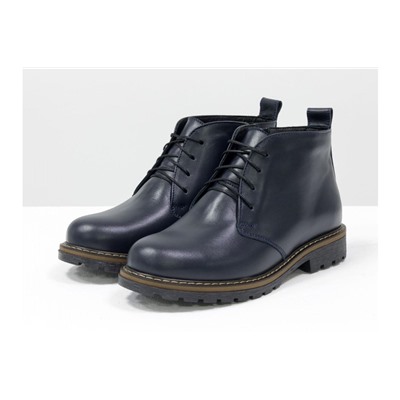 Женские ботинки на шнуровке в стиле Dr. Martens, выполнены из натуральной кожи синего цвета, на утолщенной тракторной подошве, Б-152-27
