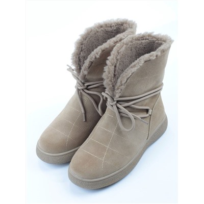 04-PAL271-3Z GREEN/SANDY Ботинки зимние женские (натуральная замша, 100% шерсть, натуральный мех)