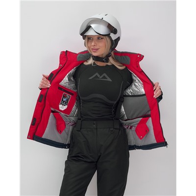 Горнолыжный костюм женский зимний красного цвета 02395Kr