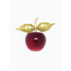 Брошь «Вишня» с листочками, красно-зелёная в золоте