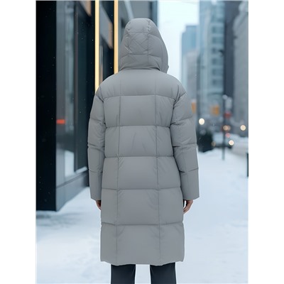 Пальто зимнее утепленное с капюшоном женское серого цвета 7741Sr