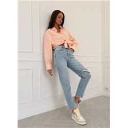 Женские джинсы МОМ рваные с потёртостями CRACPOT