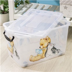 Контейнер для хранения «Мишка и котёнок», 35 л, 50.5×31.5×28 см, на колёсиках, прозрачный