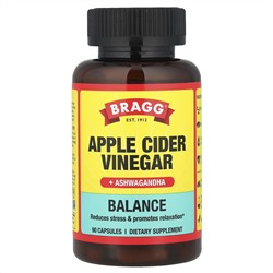 Bragg, Яблочный уксус + ашваганда, 90 капсул
